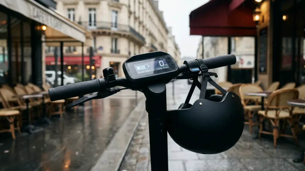 Guidon de trottinette électrique avec casque de sécurité