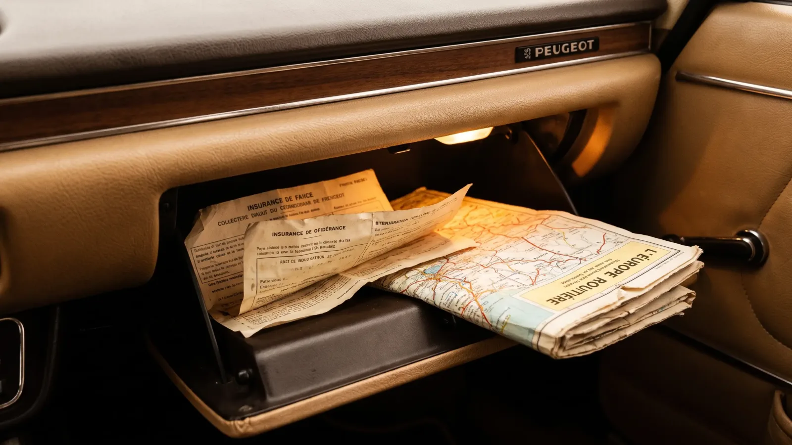 Documents d'assurance et carte routière dans la boîte à gants